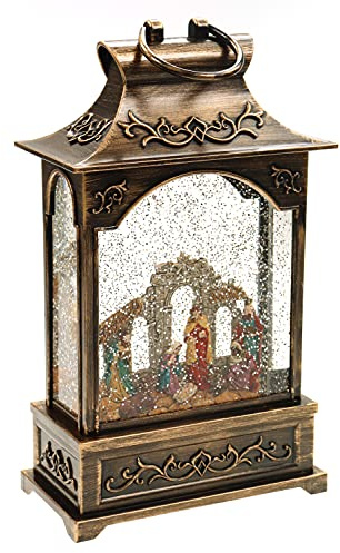 Schneekugel/Weihnachtsdeko mit Krippenspiel, Licht & Schneeantrieb H.: 28cm
