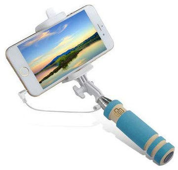 Mini Perche Selfie pour IPHONE Se 2020 Smartphone avec Cable Jack Selfie Stick Android iOS Reglable Bouton Photo (Bleu)