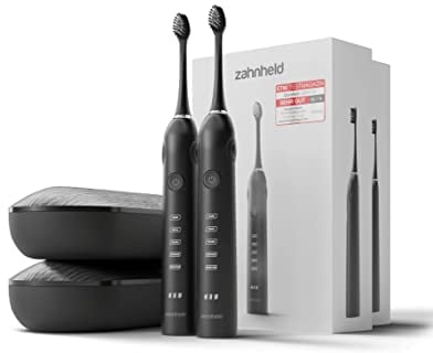 ZAHNHELD® Doppelpack, 2x elektrische Schallzahnbürsten GERO, inkl. 2x Bürstenköpfe & 2x Reiseetuis | Für eine sanfte & effektive Reinigung