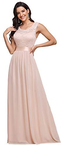Ever-Pretty Women's Classic Round Neck Lace Bust Sleeveless Empire Waist Elegant A Line Floor Length Chiffon Bridesmaid Dresses Blush 16UK