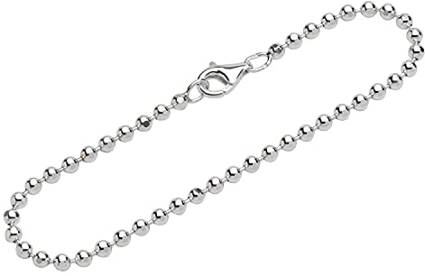 NKlaus Silber Armband Damen 925-19 cm - Kugelkette - Sterling Armbandkette - fein Frauen Armkette Echt Sterlingsilber diamantiert - 3mm breit 12023