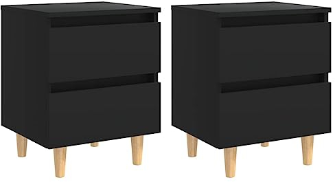 vidaXL 2X Nachttisch mit Kiefernholz-Beinen 2 Schubladen Nachtschrank Nachtkonsole Nachtkommode Schlafzimmer Schrank Kommode Schwarz 40x35x50cm
