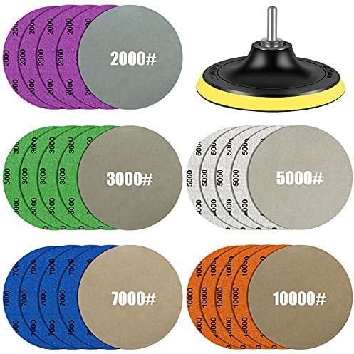 Water Grit Sandpaper 2000/3000/5000/7000/10000 and 5-inch Backing Pad Set, Wet Dry Electric Hook &Loop Sanding Disc with Pad, Grinding Abrasive Paper and Orbital Sander Polisher
