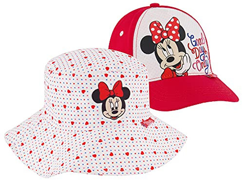 Disney Kids Bucket Girls, Minnie Mouse Toddler Baseball Cap and Baby Sunhat, UPF 50+ Uv Sun Protection Boonie Ages 2-4, Bucket & Baseball Hat, 2-4T