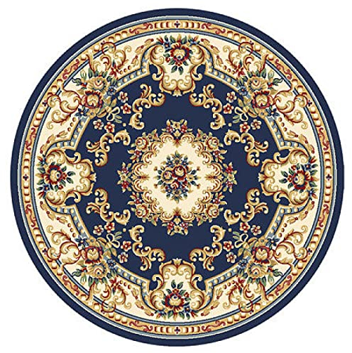 Klassischer Orientteppich Kurzflorteppich Ornamente Muster Teppich, Palasterweiterungsmuster im europäischen Stil dunkelblau ø 60 cm