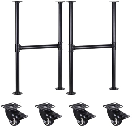MUZIK 81,3 cm Metall-Tischbeine mit Rollen, schwarz lackiertes industrielles Rohr, Gegenstange, Höhe Tischbein, 2,5 cm Rohr, 81,3 cm H x 35,6 cm B, 2 Stück