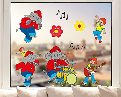 Fenstersticker - Benjamin Blümchen und Otto beim Musizieren und Tanzen I Made in Germany