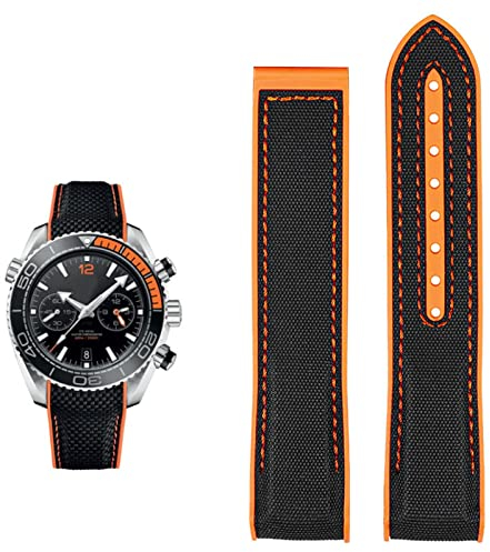 WIKUNA Uhrenarmband für Omega 300 SEAMASTER 600 PLANET OCEAN Silikon Nylon Armband Uhrenzubehör Uhrenarmband Kette 20 mm 22 mm Gürtel (Farbe: Schwarz Orange NO, Größe: 22 mm)
