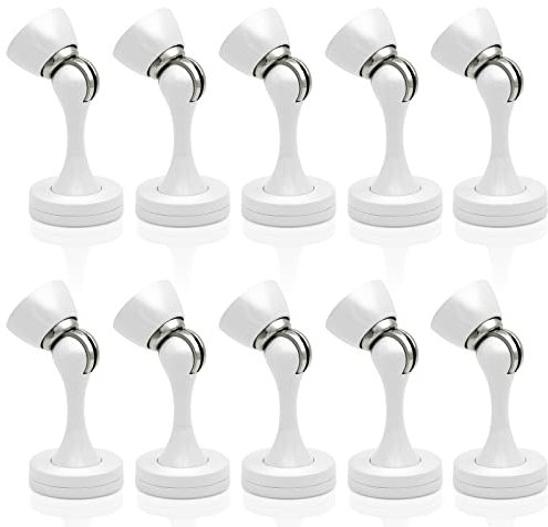 HUTLON White Magnetic Door Stops, 10 Pack - Heavy Duty Floor Wall Mount Door Stopper with Soft Catch, Rust Resistant Stainless Steel, Modern Door Holder