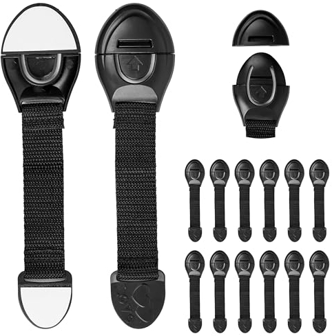 Cerraduras de Seguridad, 12 piezas, en Negro, para niños y mascotas, con adhesivo especial, Cierres seguridad para Armarios, Cajones, Despensa, Horno, Nevera, Puerta, Ventana, Protector Cajones Bebé