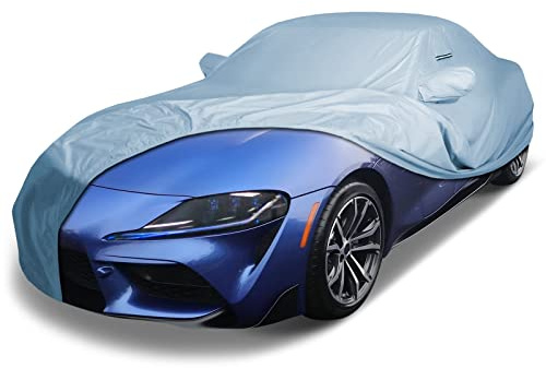 iCarCover Autoabdeckung für Toyota GR Supra 2020–2025, wasserdicht, für jedes Wetter, Regen, Schnee, UV-Sonnenschutz, wetterfest, für drinnen und draußen, Autoabdeckung mit Gurt