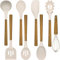 Juego de utensilios de cocina, juego de 8 utensilios de cocina con mango de madera, accesorios de cocina de silicona, antiadherentes, resistentes al calor, juego de utensilios de fácil limpieza