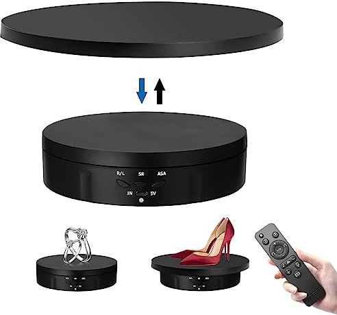 Electric Rotating Display Stand, 2 in 1 Motorized Turntable with Remote Control for Photography, 3 Speed Rotating Stand Display Table for Live Video Automatic Revolving Platform Jewelry Watch (Black)