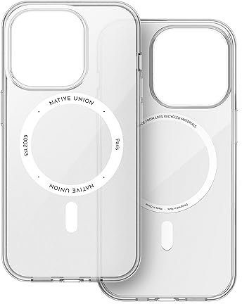 Native Union (Re Clear Case – Transparent Anti-Yellowing Case – MagSafe Compatible with Built-in Magnets – Recycled Materials – Ultra-Durable with Military Grade Drop Protection for iPhone 15 Pro
