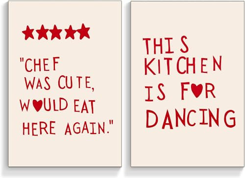 Lustiges Leinwandbild für die Küche, trendig, minimalistisch, Sterne, Herz, Bild, ästhetische Poster, Zitate, Chef Was Cute This Kitchen is for Dancing, Wanddekoration, ungerahmt (40,6 x 61 cm, 2