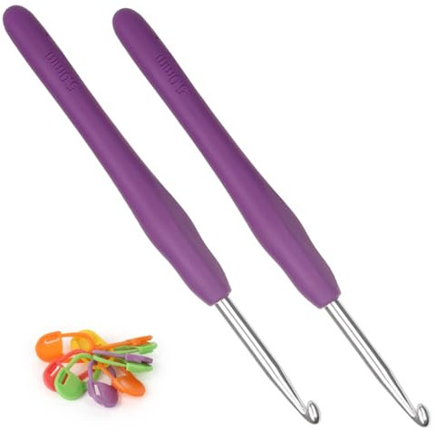 Coopay Häkelnadeln 5,0 mm, 2 Stück Metall Häkelnadel, Ergonomische Häkelnadel mit Weichen Griff für Arthritische Hände, TPR Griff Häkelnadeln für Anfänger & Profis, Bequemes Häkelnadel 5 mm