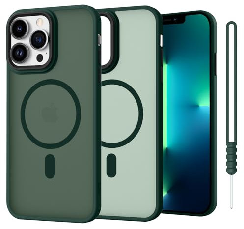 SupVict Custodia magnetica per iPhone 14 Pro Max, sottile, in silicone verde opaco traslucido con compatibilità MagSafe