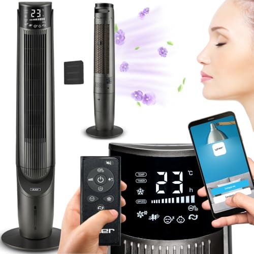 Yoer Cascado TFC06G, 5in1- Kühlen, Lüften, Befeuchten, Reinigen + Ionisieren, 60W, 10m Reichweite, 90° Oszillation, 12-Stunden-Timer, Leiser Betrieb, 3 Geschwindigkeitsstufen, 4 Betriebsmodi