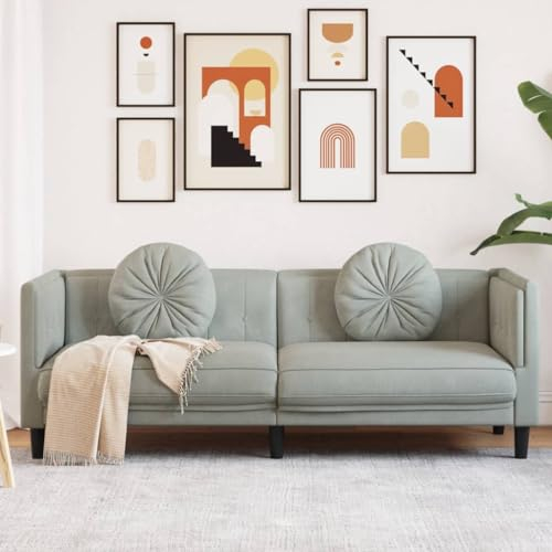 Mengtu 3-Sitzer Sofa mit Kissen Sofa Couch Loungesofa Polstersofa Relaxsofa Gästesofa Wohnzimmersofa Relaxcouch für Schlafzimmer Gästezimmer Hellgrau Samt