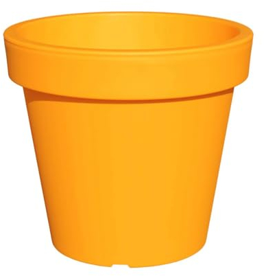 Rammento Grand pot de fleurs en plastique résistant aux UV pour intérieur et extérieur, jaune moutarde, 47,5 cm, avec trous de drainage