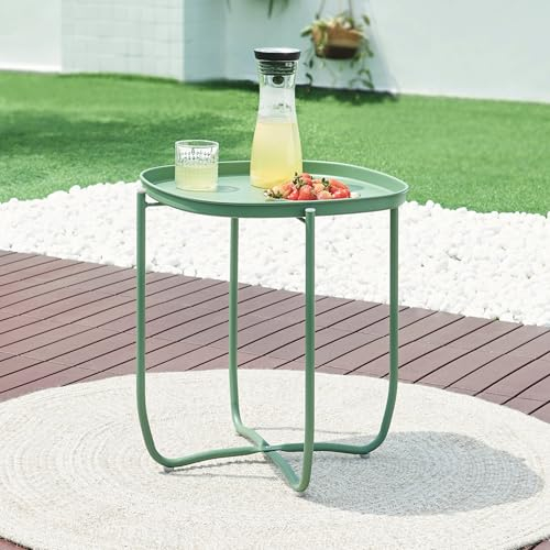 [en.casa] Outdoor Beistelltisch Sandefjord Tabletttisch Balkontisch mit abnehmbarem Tablett Grün Gartentisch 53 x 46 x 46 cm rechteckig Indoor Metalltisch