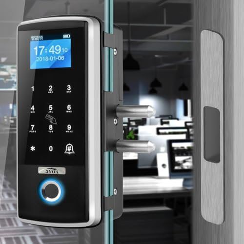 HEBEOT Cerradura inteligente para puerta de cristal, desbloqueo de huellas dactilares, desbloqueo de contraseña, no necesita cableado, adecuado para puertas fijas con vidrio en el lateral