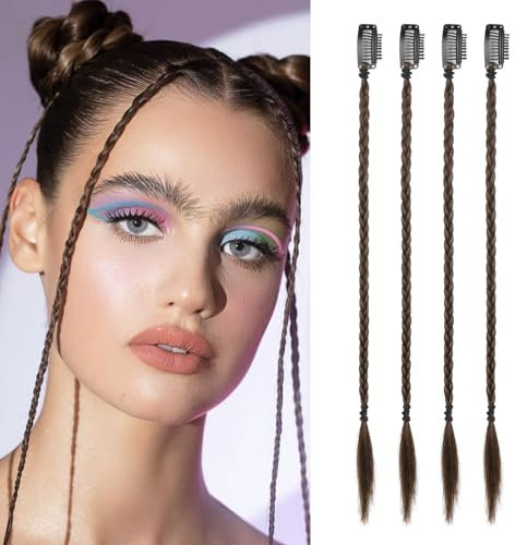 Flufymooz 4PC Braid in Haarverlängerung 35 cm Clip in Braid Extensions für Frauen Synthetische Haarteile für den täglichen Gebrauch Party-Styling (Rotbraun)