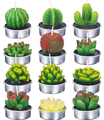 12er-Pack Kaktus-Teelichter, Sukkulentenkerzen, 12 Kaktuskerzen in Verschiedenen Stilen, Einzigartiges Dekoratives Sukkulentenkerzen-Set Heimdekoration, Partys, Hochzeiten