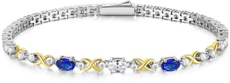 FANCIME Silber Tennisarmband für Damen, 925 Sterling Silber Infinity Tennis Armband mit Doppelte Saphir Geburtstagsgeschenk Schmuck für Damen Mädchen, Länge 18,7 cm