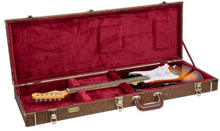 Crossrock rechteckiger Holzkoffer für Stratocaster & Telecaster | Blossom Brown Kunstleder, Bordeaux Samt, Schloss – Designer Series (CRW530EBQ)