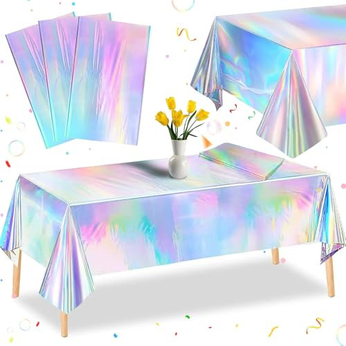 3 Stück Bunt Party Tischdecke, Schillernde Tischdecke, 137x274cm Rechteck Tischdecke Wasserdicht Plastik Tischdecken, Laserholografische Tischdecke für Tischdeko Kindergeburtstag Familientreffen