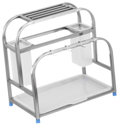 Sharplace Soporte de Utensilios de Cocina con Bandeja para Drenar, Organizador de Cubiertos, Plata, Individual
