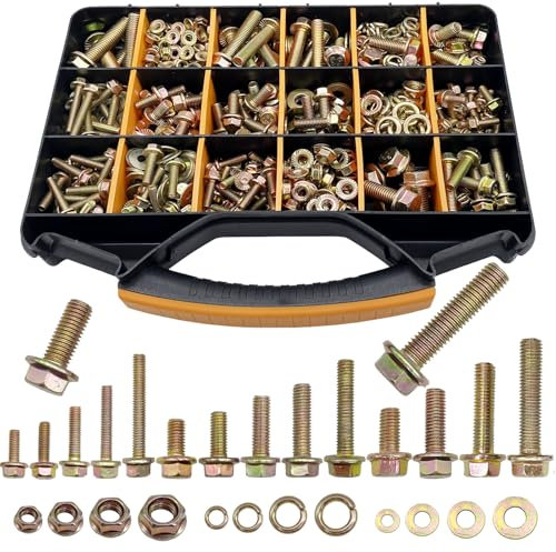 820pcs Metric Flange Bolt Assortment, Hex Bolts and Nuts Kit, M6 M8 M10 M12 (16mm to 50mm) Flange Hex Bolts and Nuts Washers Kit, Yellow Zinc, 16 Sizes