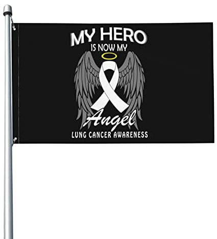 Flagge zur Aufklärung über Lungenkrebs, „My Hero Is Now My Angel, 90 x 150 cm, Banner, Poster, dekorativer Hintergrund, Wanddekoration aus Polyester, für Garten, Hof, Haus, Esszimmer und Außenbereich