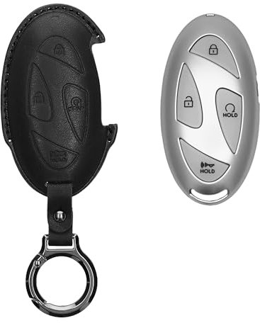 kwmobile Accessoire Clef de Voiture Compatible avec Hyundai 7-Boutons Ioniq 6 Grandeur GN7 KONA 2023 Coque - Coque clé de Voiture en Cuir véritable avec Porte-clés - Noir