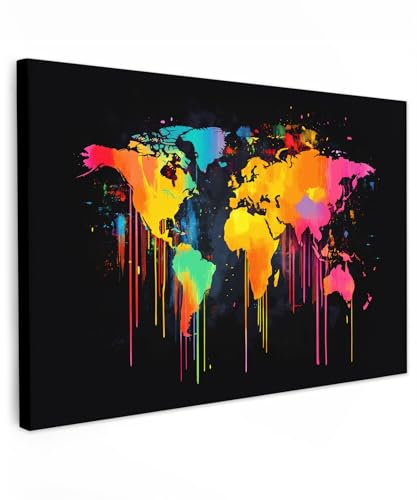 MuchoWow© Wandbilder Groß 120x80 cm XXL Wohnzimmer Wanddeko Schlafzimmer Zimmerdeko Wandgemälde Zimmer Deko auf Wand Dekoration Wall Art Weltkarte - Farbe - Bunt - Graffiti - Welt