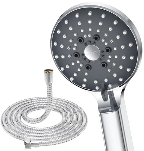 YEAUPE PRO Pommeau de douche haute pression 6 types de jet avec flexible de 1,6 m, Pommeau de douche avec fonction anti-calcaire, Chromé