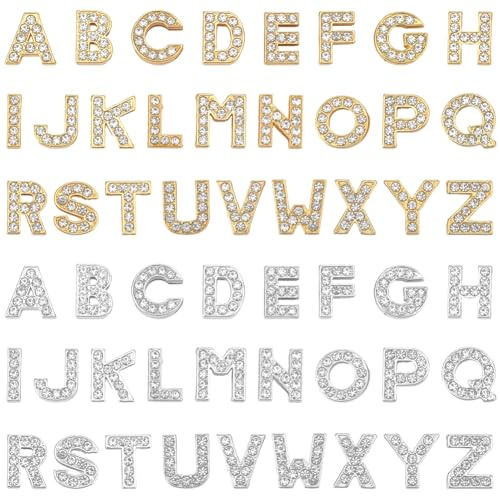 SUNNYCLUE 1 Box 52 Stück 52 Stile Strass Buchstabenanhänger Legierung Alphabet Perlen Großpackung Gold/Silber Metall Volle Strasssteine A Bis Z Schiebe Charm Perle Für Die Schmuckherstellung Armbänder