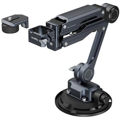 SMALLRIG Mini braccio ammortizzatore, ventosa a vuoto da 10,2 cm, doppia molla e smorzamento idraulico, supporto da auto per DJI Osmo Pocket 3/per GoPro HERO13/per Insta360 X4, con custodia - 5123