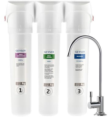 GEYSER SMART – Filtre Eau Sous Évier Compact avec Cartouches Filtrantes 3 Étapes, Technologie ARAGON + CATALON, Purificateur Eau Potable, Installation Facile, Kit Complet avec Robinet (Durée 12 Mois)