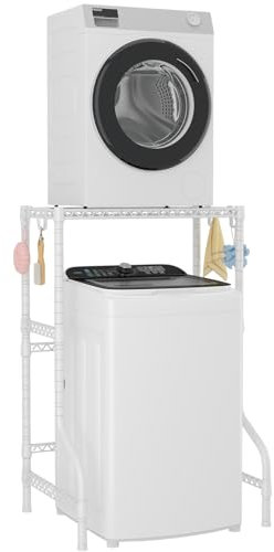 ULIFHOME U16 Over Washer Dryer Stacking Rack for Narrow Small Laundry Room and Bathroom, Metal and Heavy-Duty Washer and Dryer Storage Shelves for Saving Space, 29.5 W x 23.6 D x 53.1 H, White