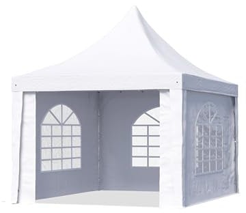 TOOLPORT Pagoda Tent Pavilion 3x3 m – Quick & Easy to Set Up with Windows – Durable White 700g PVC Tarp