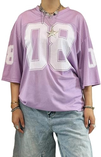 T-shirt Y2K de basketball pour femmes, à manches courtes, col en V, imprimé numérique, T-shirt oversize, jersey décontracté Blokecore, chemise, streetwear esthétique, S