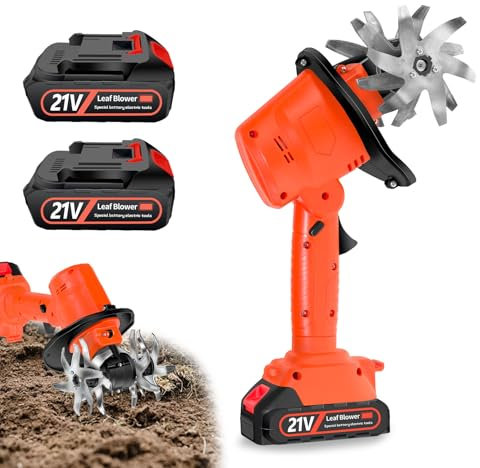 21V Motoculteur sans Fil avec 2 Batteries 3000mAh et 4 Lames Métalliques,10cm Largeur de Travail 10cm Profondeur de Travail 235 TR/Min Vitesse,Motobineuse Electrique