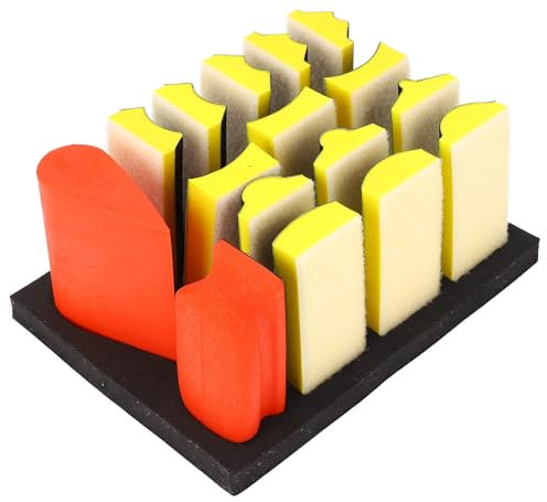 DUIMIMI Juego de 16 tacos de lija autoadhesivos para madera, carrocería, metal y pulido de pintura, incluye tacos para ranuras, superficies curvas y formas irregulares