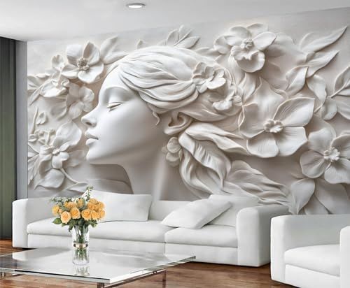 GIVLWF Papier peint autocollant – Papier peint fille pour salon, chambre à coucher en relief 3D, peinture murale blanche nordique et décoration d'intérieur, à décoller et coller