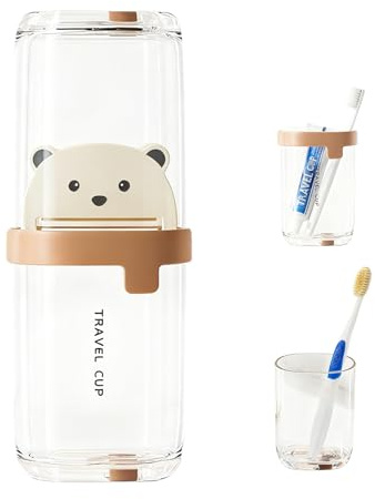 BelleFlair Étui à Brosse à Dents Respirant pour Voyage (2 gobelets), avec Presse-Tube Ours, boîte à Brosse à Dents Portable, Grand gobelet de Brosse à Dents, Essentiels de Bain pour Camping et