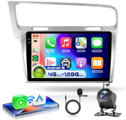 4G&128G 10.1 Autoradio per VW Golf 7 2012-2020 con Carplay Android Auto Wireless Android 15,Bluetooth RDS/FM Radio,Wi-Fi GPS Navi,Telecamera posteriore AHD