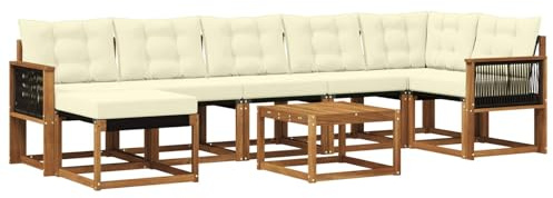 vidaXL Outdoor-Sofagarnitur mit Kissen 8 pcs Natur und Creme, Moderne Minimalistische Gartenlounge, Robuste wetterfeste Möbel, Bequeme Texilene Couch, Sitzplatz für den Garten