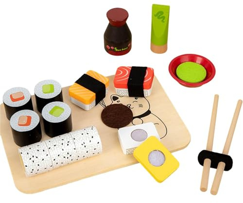 Holz-Sushi-Kochset – kreatives Lebensmittel-Spielset für Kinder, pädagogisches Küchen-Rollensortierspiel, Spielzeugkiste | Frühes Lernen, Formen, Farberkennung, Klassenzimmer, Vorschule, Geburtstag, A
